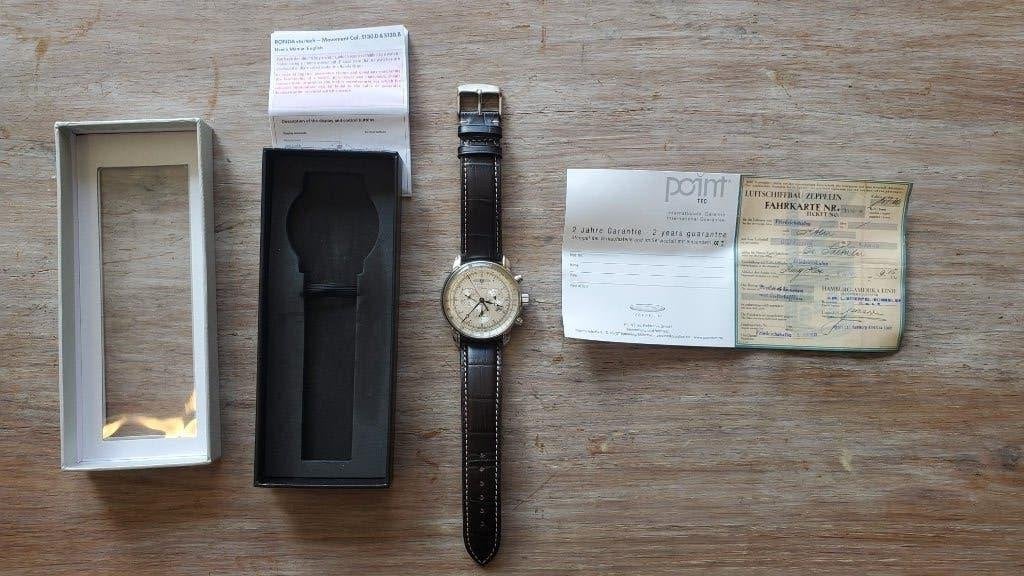 Zeppelin 100 Jahre Zeppelin Chronograph: alleen gepast, Handtassen en Accessoires, Horloges | Heren, Leer, Polshorloge, Nieuw