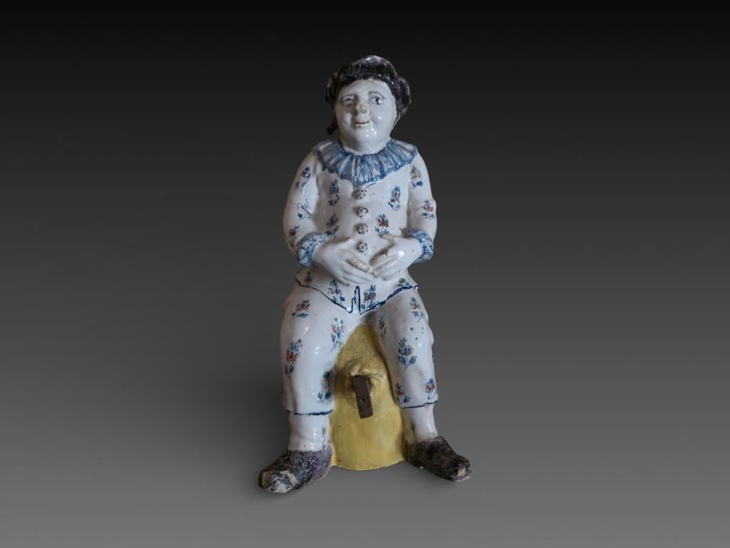 Faience de Bruxelles, fontaine personnage assis, 18eme, Enlèvement ou Envoi