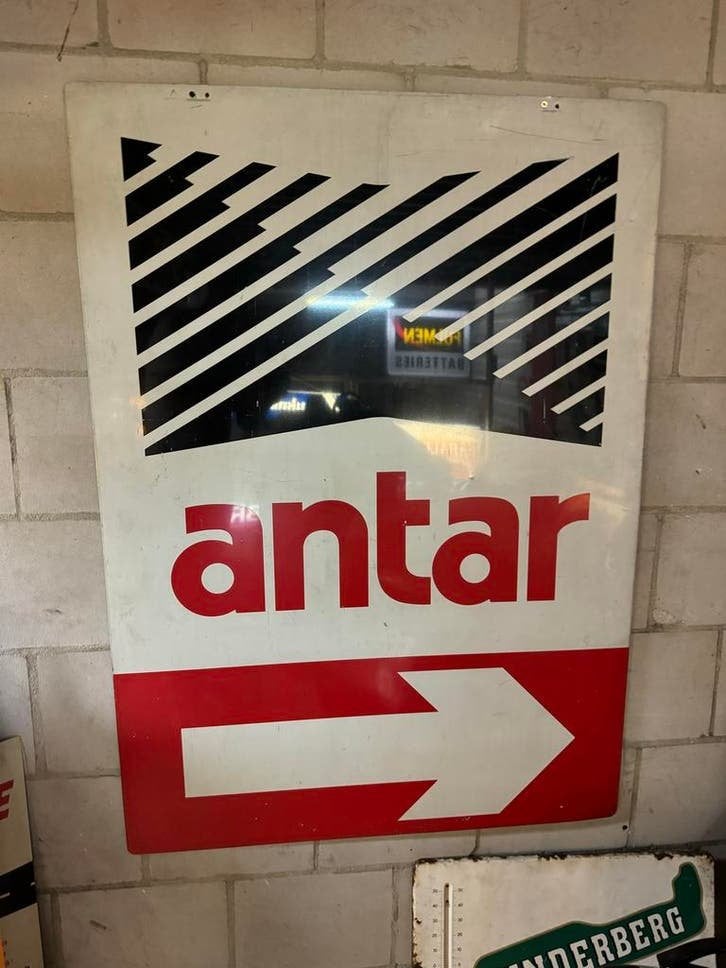 Vintage Antar Reclamebord - Olie Maatschappij, Verzamelen, Merken en Reclamevoorwerpen
