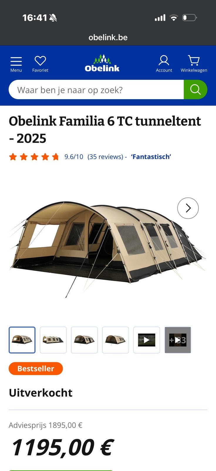 Obelink Familia 6 TC tunneltent, Caravans en Kamperen, Ophalen, Zo goed als nieuw