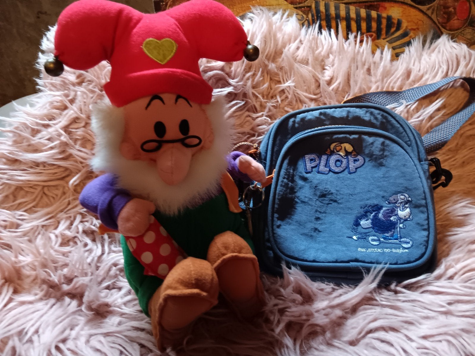 kabouter plop knuffel met schoudertasje, Kinderen en Baby's, Overige karakters, Ophalen of Verzenden, Gebruikt, Overige typen