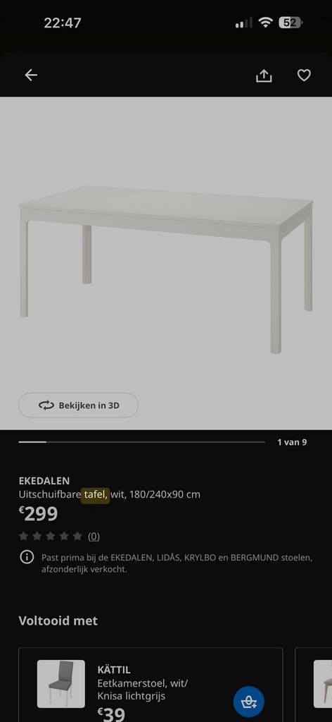 Witte eettafel IKEA Ekedalen, Huis en Inrichting, Ophalen, Zo goed als nieuw