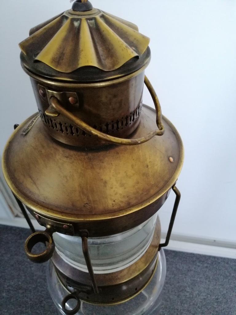 Lampe Anchor - Cuivre/verre. - Milieu du 20e siècle, Enlèvement ou Envoi, Utilisé, Bateau à moteur ou Voilier, Ustensile