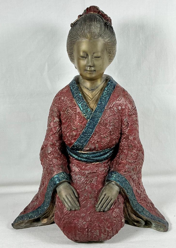 Antiek vintage groot bronzen beeld Geisha, Ophalen of Verzenden, Brons
