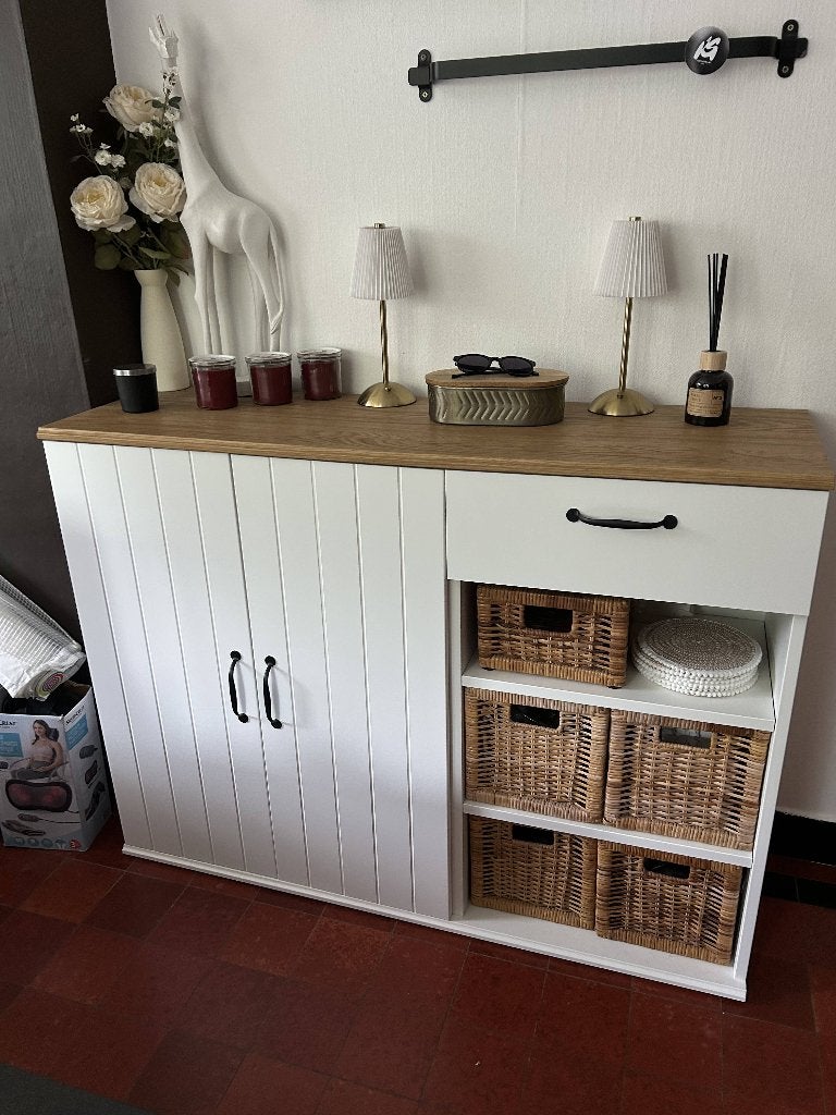 Buffet IKEA SKRUVBY blanc/chêne – Parfait état, 25 à 50 cm, Style traditionnel, Moins de 100 cm, Comme neuf
