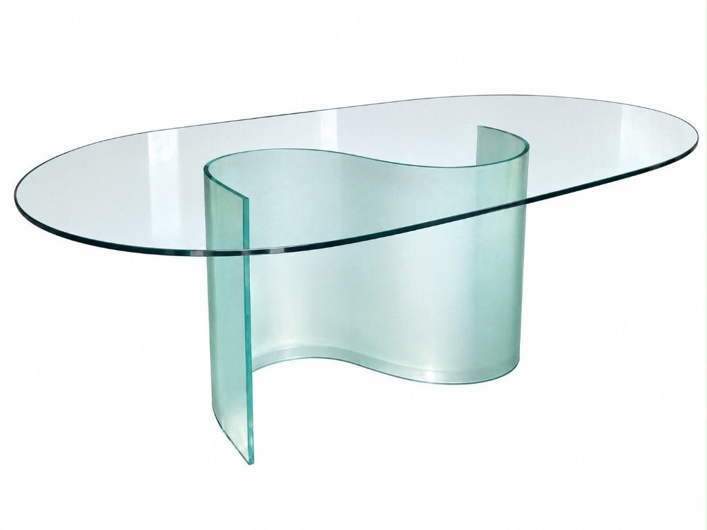 Glazen vintage eettafel of bureau, Ophalen, Ovaal, Glas