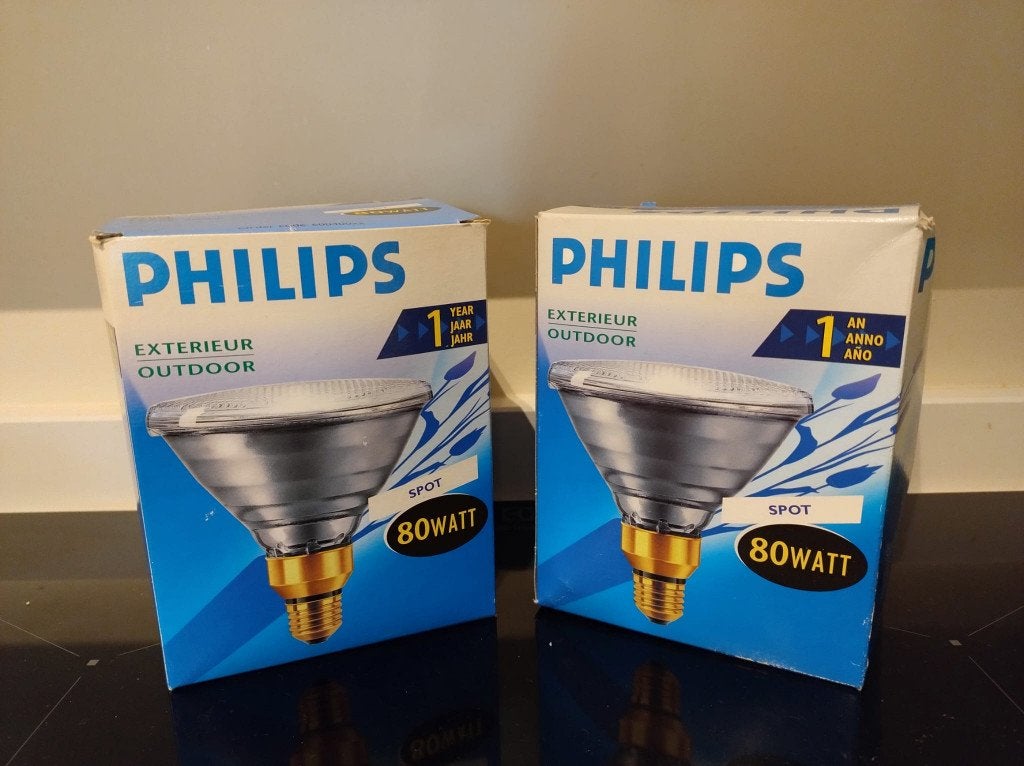 2 lampes d'extérieur Philips PAR38 80 W, Philips, Enlèvement ou Envoi, Lampe halogène, Comme neuf