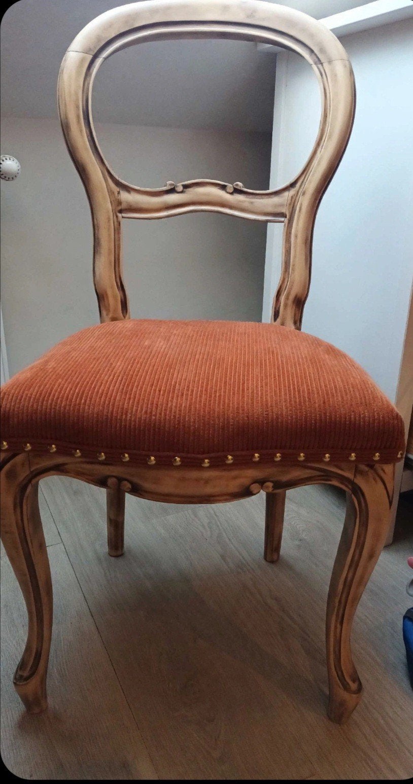 Lot de 4 Chaises Louis-Philippe Rénovées Terracotta - Atelie, Maison & Meubles, Enlèvement ou Envoi, Autres couleurs, Comme neuf