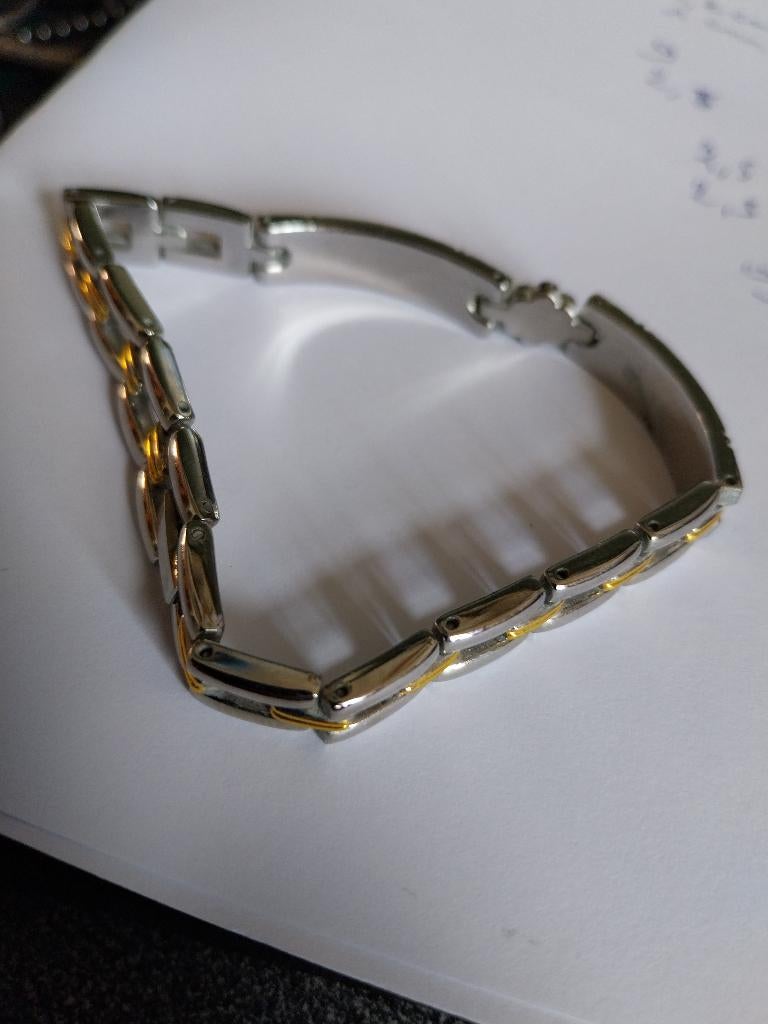 SUPERBE VINTAGE  BRACELET PLAQUE OR ET ARGENT, Bijoux, Sacs & Beauté, Bracelets, Enlèvement ou Envoi, Comme neuf, Or, Argent