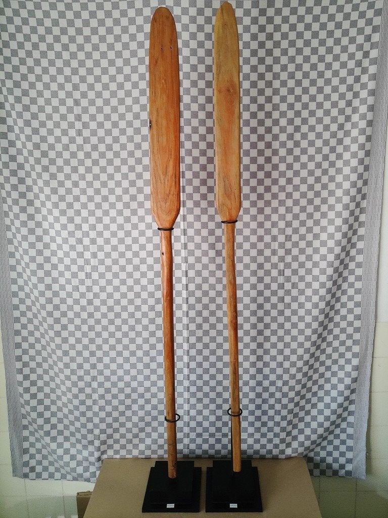 Curiosités design rames pagaies objet design Puylaert 170cm, Antiquités & Art, Autres types, Brun, Fait main, 170 cm