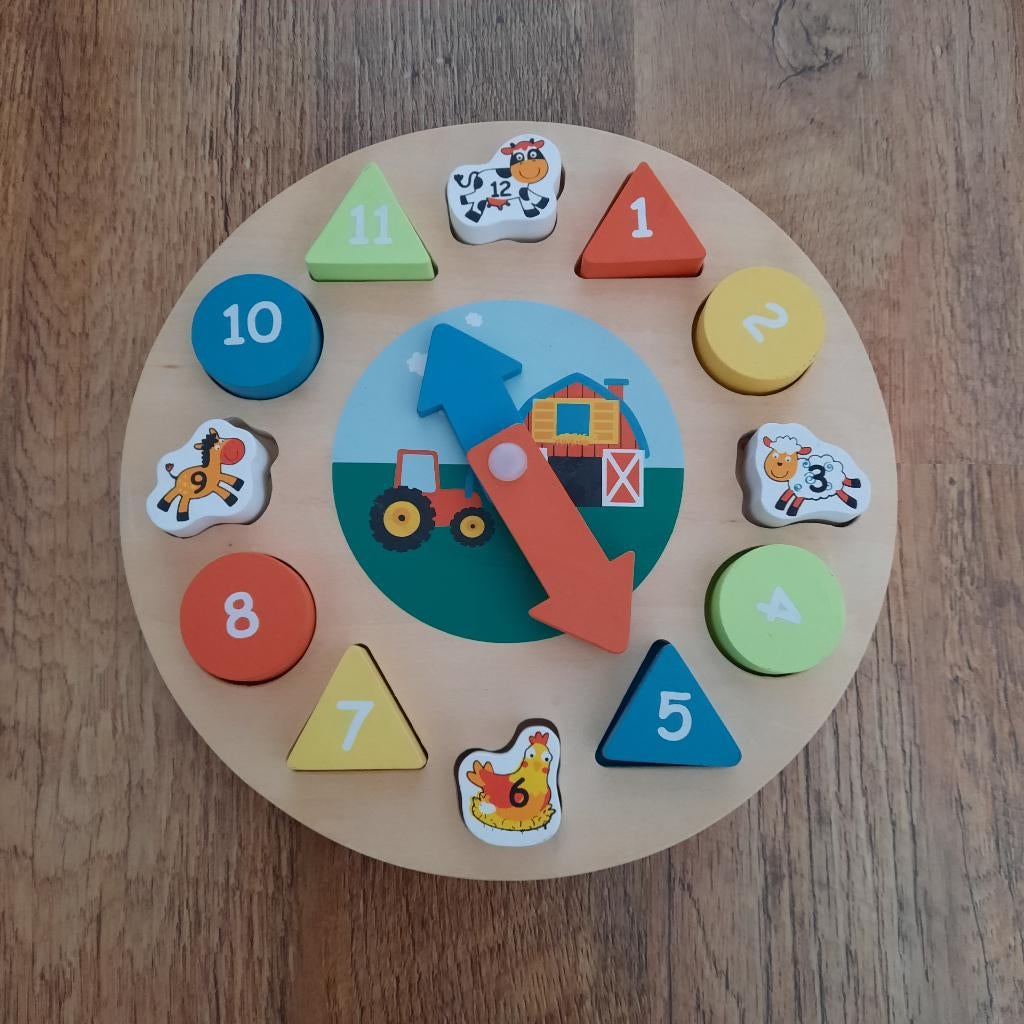 Horloge éducative en bois thème Animaux de la Ferme - Dès 3A, Enlèvement, Comme neuf, Autres types