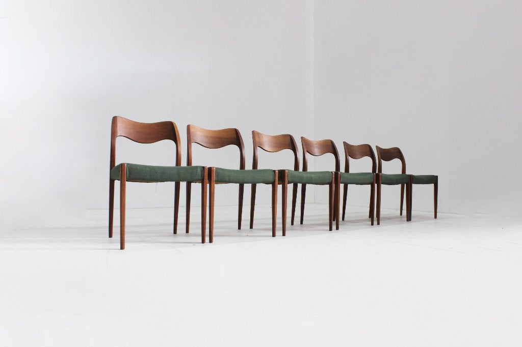 6 x Vintage eetkamer stoelen Niels Moller model 71, Antiek en Kunst, Ophalen of Verzenden