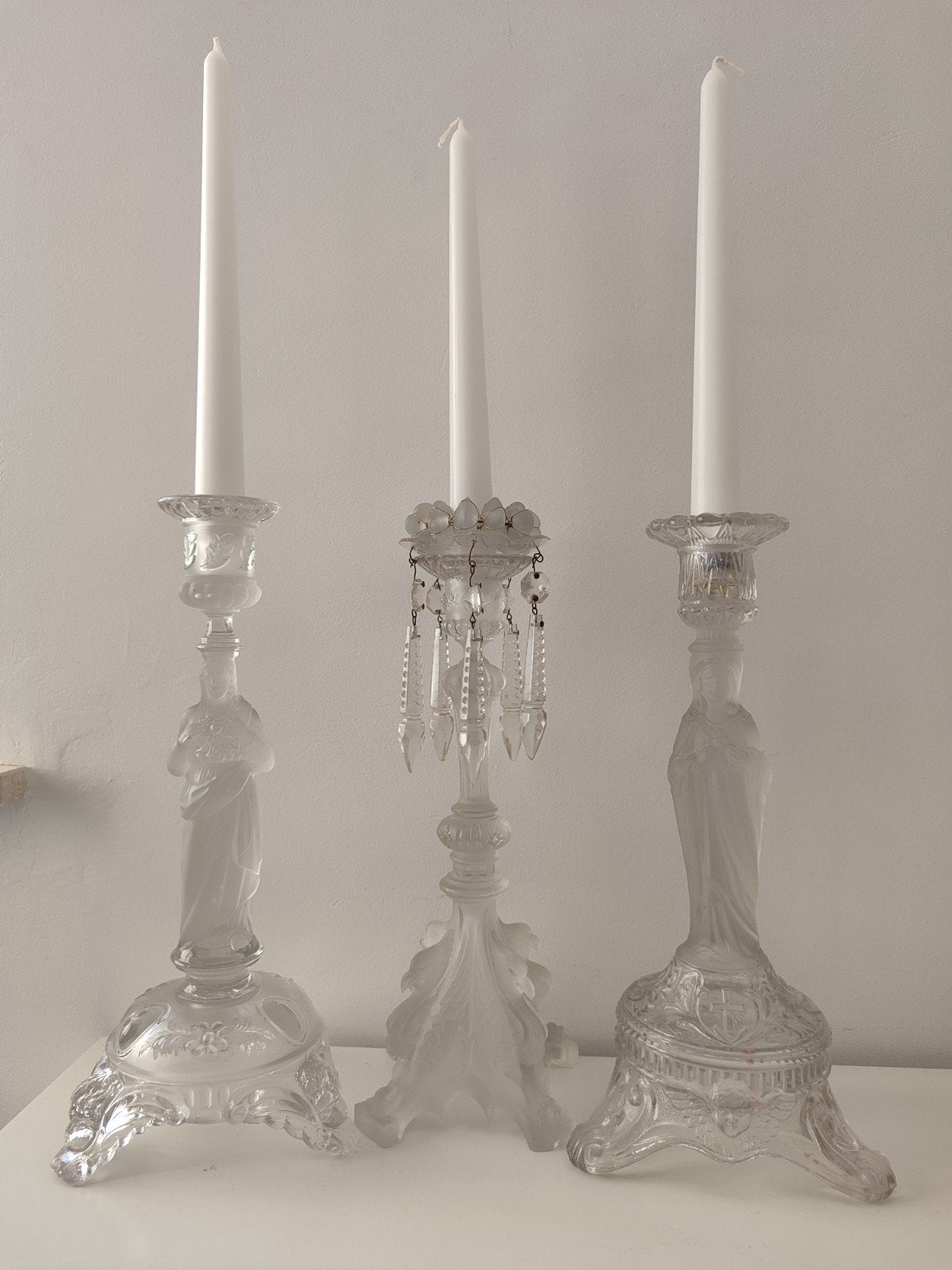 3 kristal kandelaars antiek getekend vintage, Antiek en Kunst, Ophalen of Verzenden, Kristal
