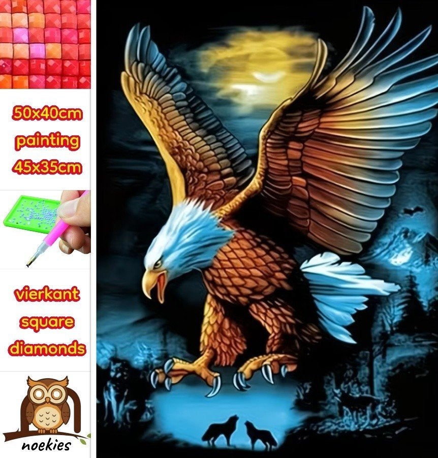 Peinture au diamant 50x40cm oiseau de proie (carré) n 8, Hobby & Loisirs créatifs, Bricolage, Neuf, Multicolore, Autocollant, Autres matériaux
