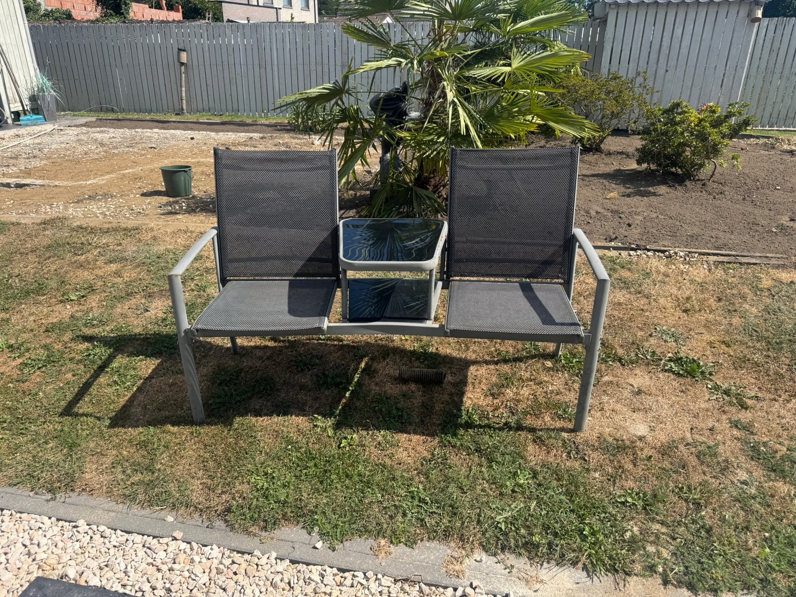 Tuinbank / 2-zits lounge met ingebouwde tafeltjes, Enlèvement, Comme neuf, Aluminium
