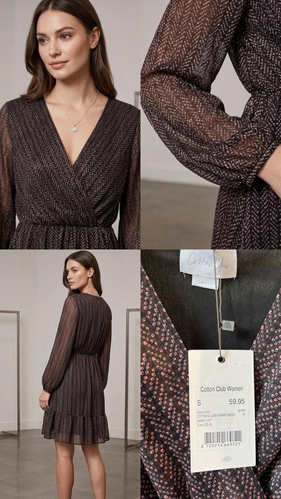 Nieuwe Cotton Club Lurex Wikkeljurk - Maat S - Met Kaartje, Kleding | Dames, Jumpsuits, Zo goed als nieuw, Maat 36 (S), Ophalen of Verzenden