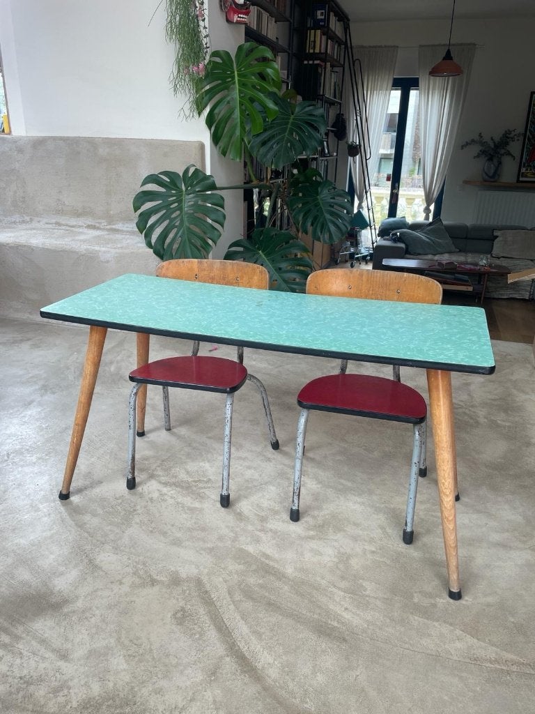Ensemble de bureau d'enfant Vintage et 2 chaises d'écolier, Enlèvement, Utilisé, Table