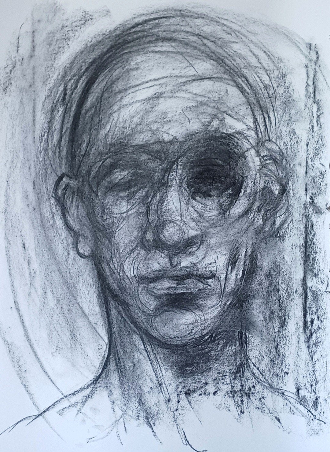 Tekening in houtskool in zwarte kader, 50 x 70 cm.Eigen werk, Antiek en Kunst, Ophalen, Tekening, Houtskooltekening, Gesigneerd
