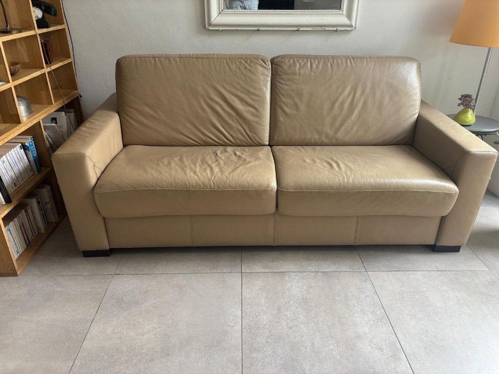 canapé lit, Maison & Meubles, Chambre à coucher | Canapés-lits, Utilisé, 90 cm, 200 cm, Deux personnes, Beige, Enlèvement