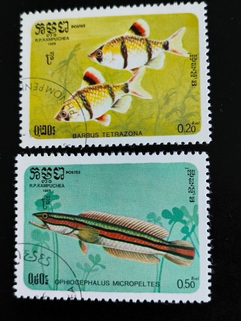 Cambodja 1985 - vissen, Verzenden, Gestempeld, Zuidoost-Azië