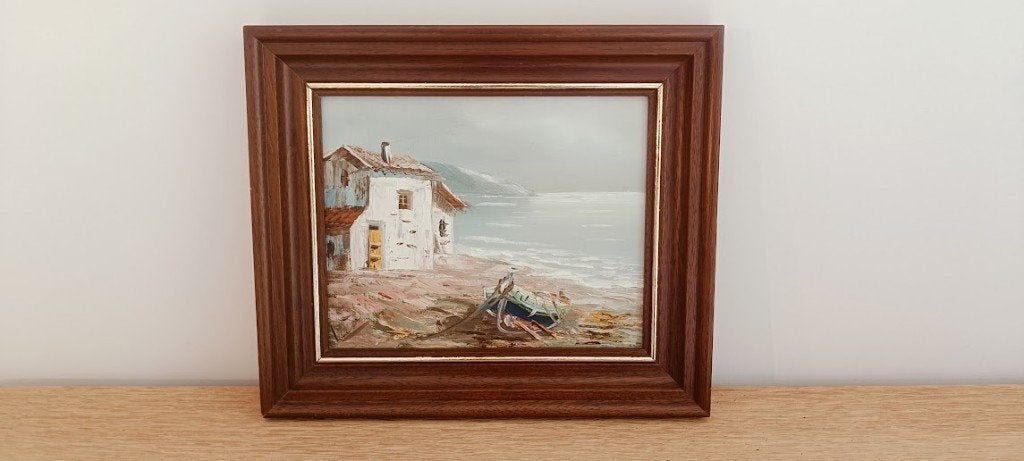 Schilderij op doek met houten lijst/gesigneerd 3227 cm, Ophalen, Maritiem / water, Doek, Overige technieken