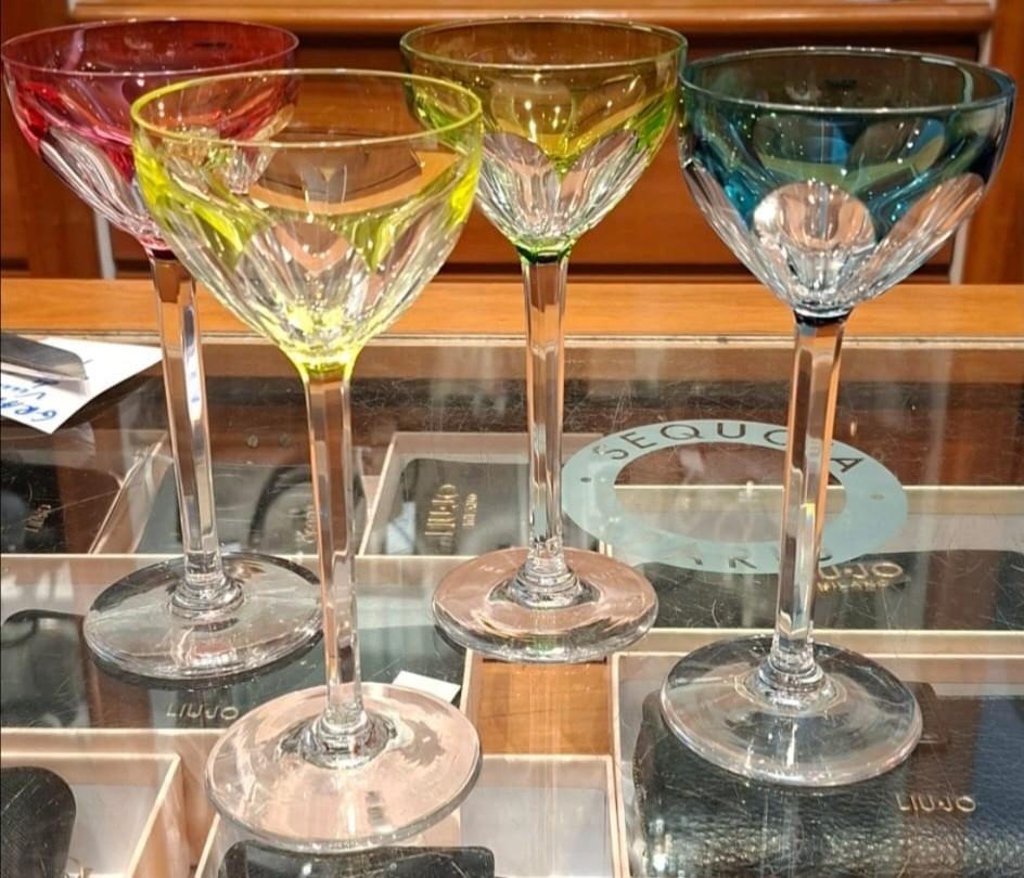 Set van 5 vintage Val St Lambert gekleurde kristallen glazen, Antiek en Kunst, Ophalen