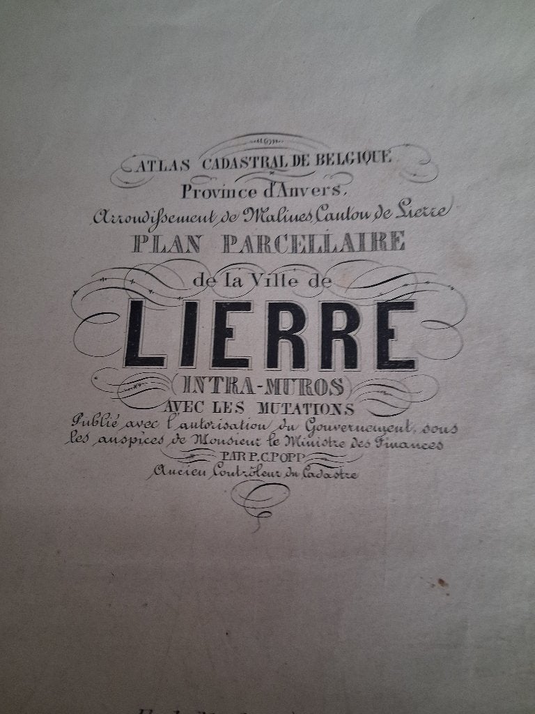 Lier.  Heel grote kaart Popp ca 1850, Antiek en Kunst, Ophalen of Verzenden