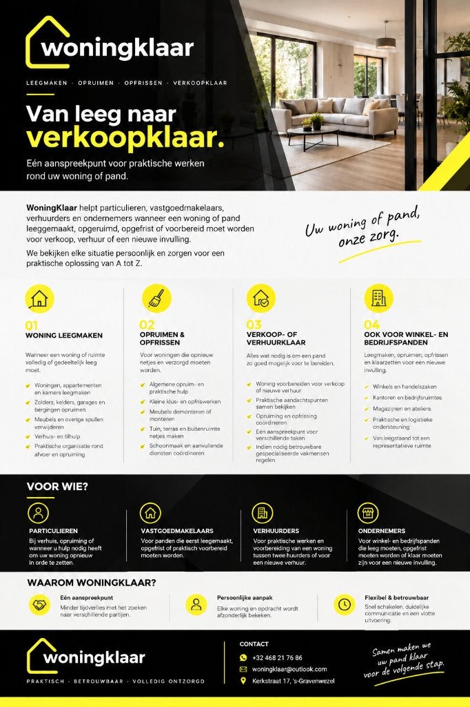 Woningklaar van leeg maken tot verkoop klaar!, Caravanes & Camping, Enlèvement