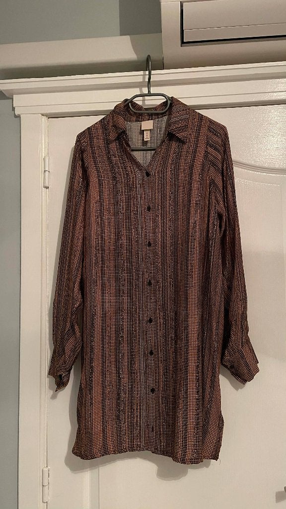 Nieuw shirt DRESS Lange mouwen bruin oranje oversized XS, H&M, Meerkleurig, Nieuw, Ophalen of Verzenden