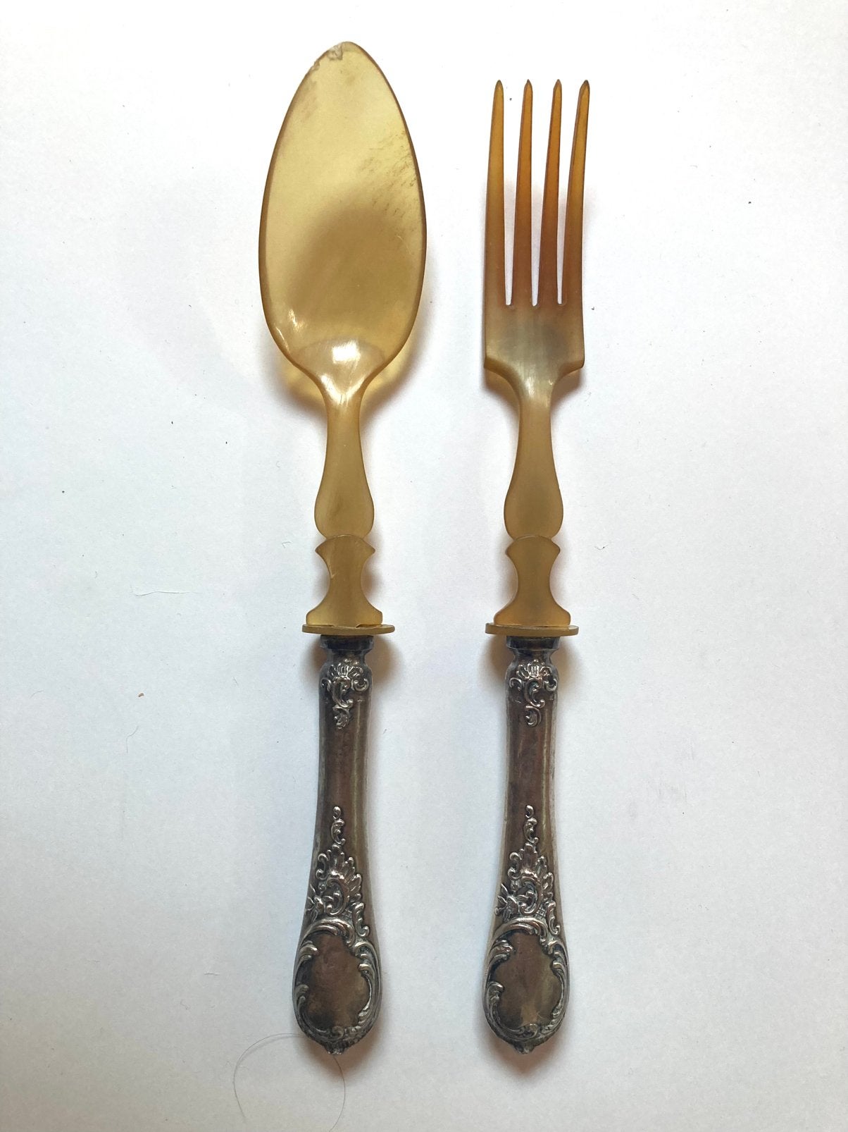 Antiek sla serveerset, 1890-1920, zilver en Frans ivoor., Antiek en Kunst, Antiek | Bestek, Ophalen of Verzenden