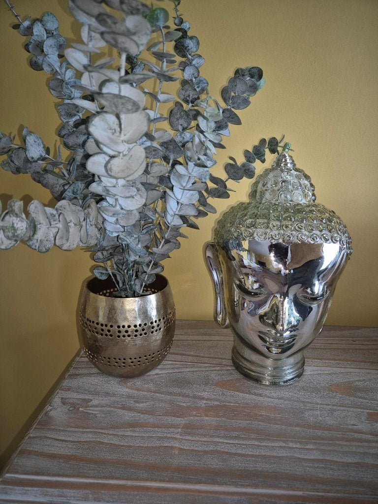 Decoratief sfeervol Boeddha hoofd in gekleurd glas, Huis en Inrichting, Woonaccessoires | Boeddhabeelden, Gebruikt, Glas, Grijs