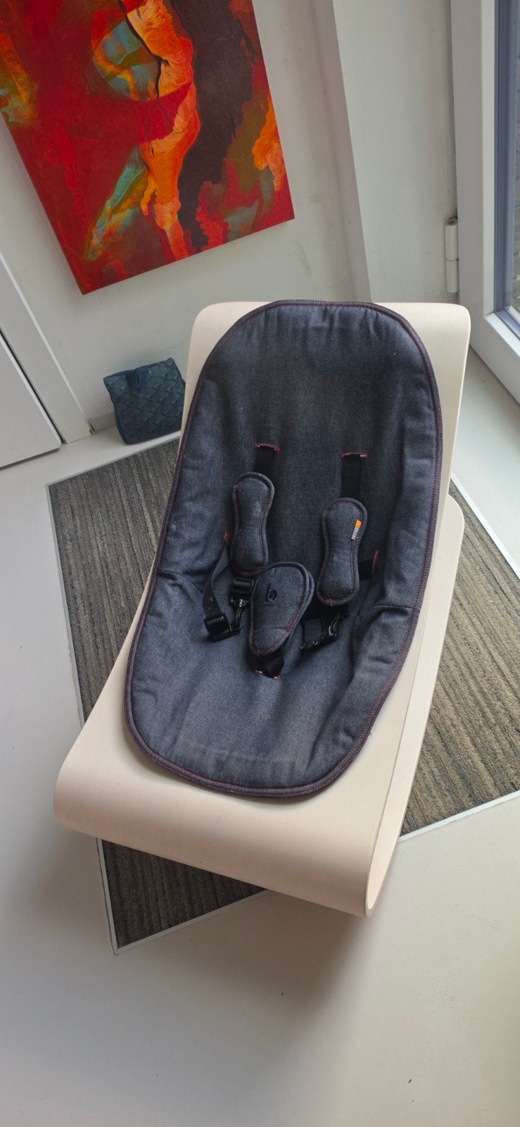 wipstoel Bloom Coco baby lounger, denim., Kinderen en Baby's, Wipstoeltjes, Wipstoel, Ophalen, Overige merken, Met gordel(s) of riempje(s)