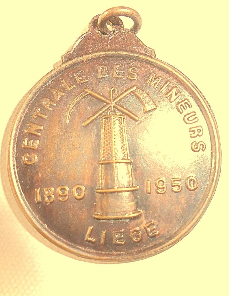 Médaille mine de charbon Liège,centrale des mineurs1890-1950, Enlèvement ou Envoi, Bronze