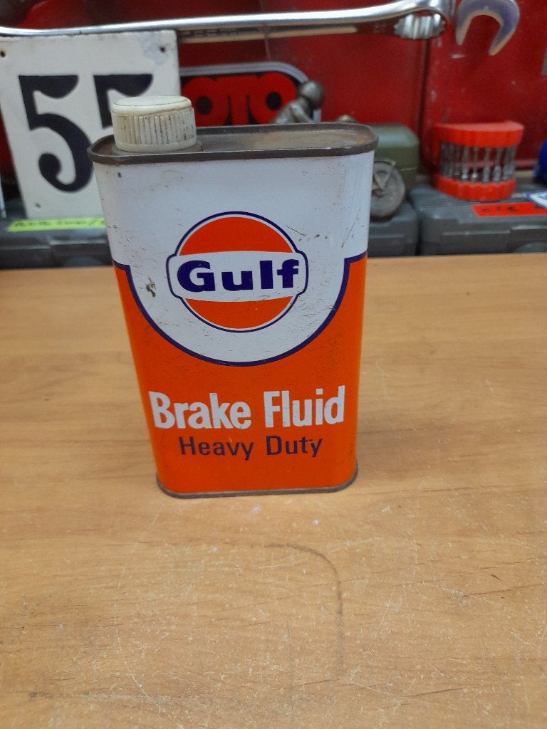 ancien bidon huile vide gulf brake fluid, Envoi, Utilisé, Autres types