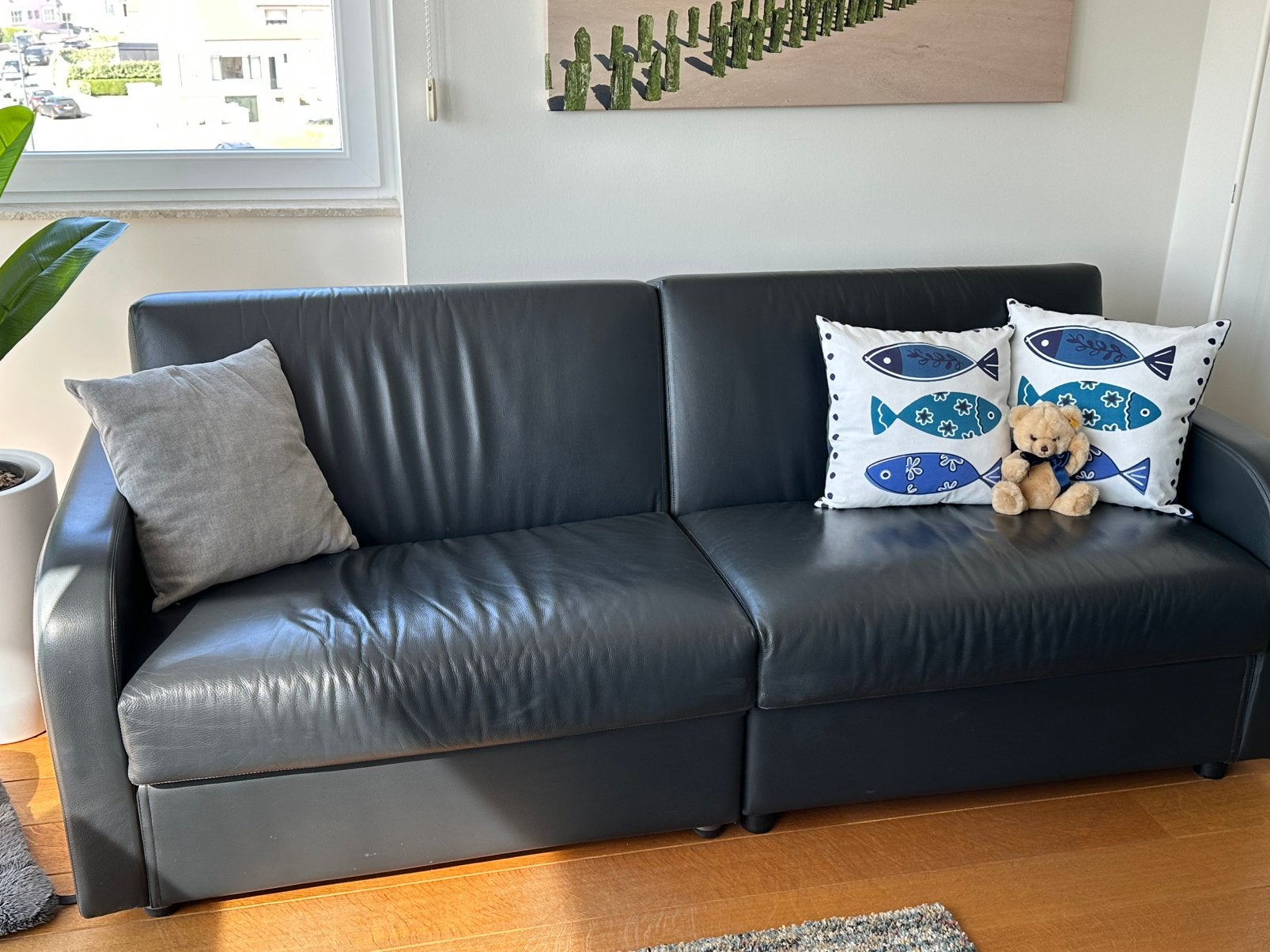 Zetelbed en 2 clubzetels grijs kunstleder, Huis en Inrichting, Zetels | Zetels, Ophalen, Kunststof, Gebruikt, 100 tot 125 cm