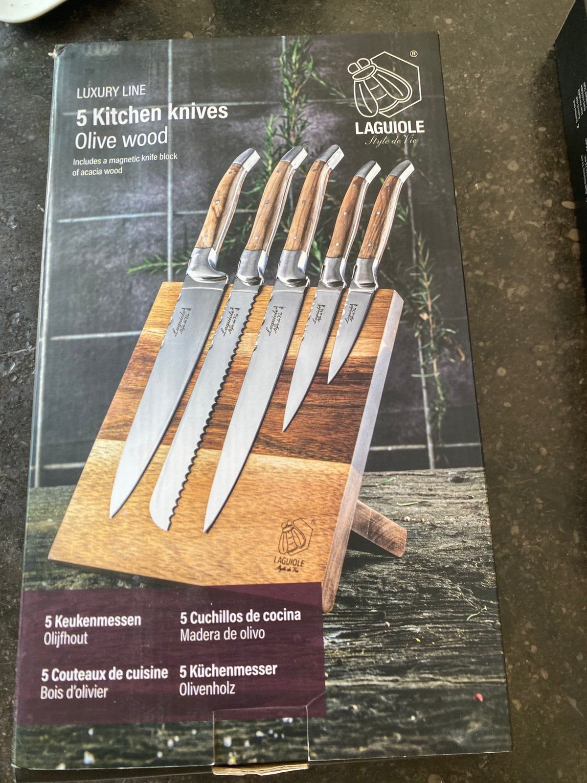 Laguiole luxury messenset + Santuko mes met eiken heft., Ophalen, Messenset, Hout, Nieuw