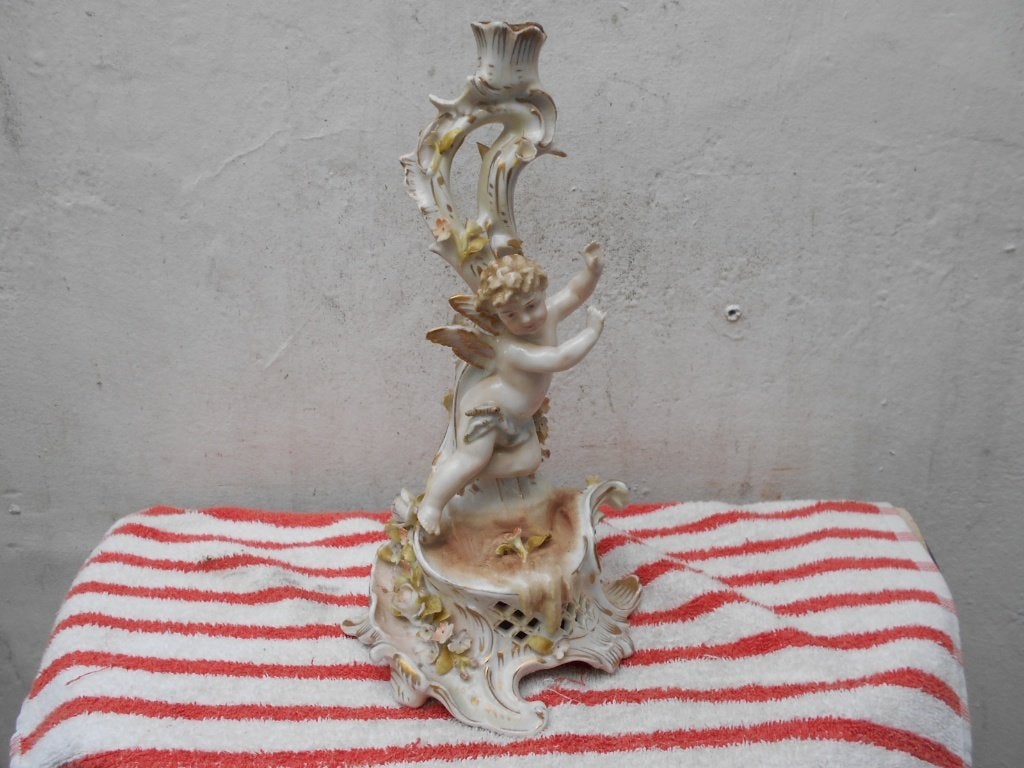 antieke kandelaar MEISSEN  CHERUBEINTJE, Ophalen of Verzenden