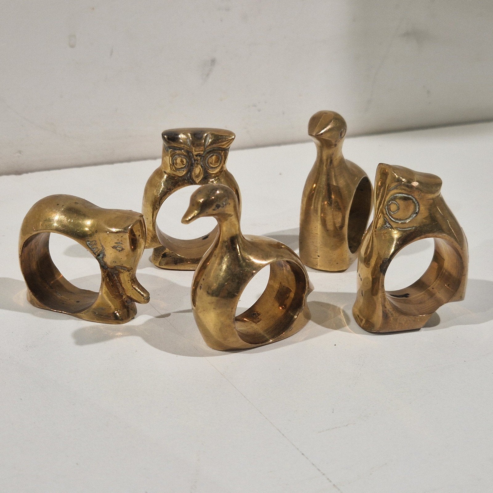 massief messing servetringen met dierenmotief, set van 5, Antiek en Kunst, Antiek | Brons en Koper, Ophalen of Verzenden, Koper