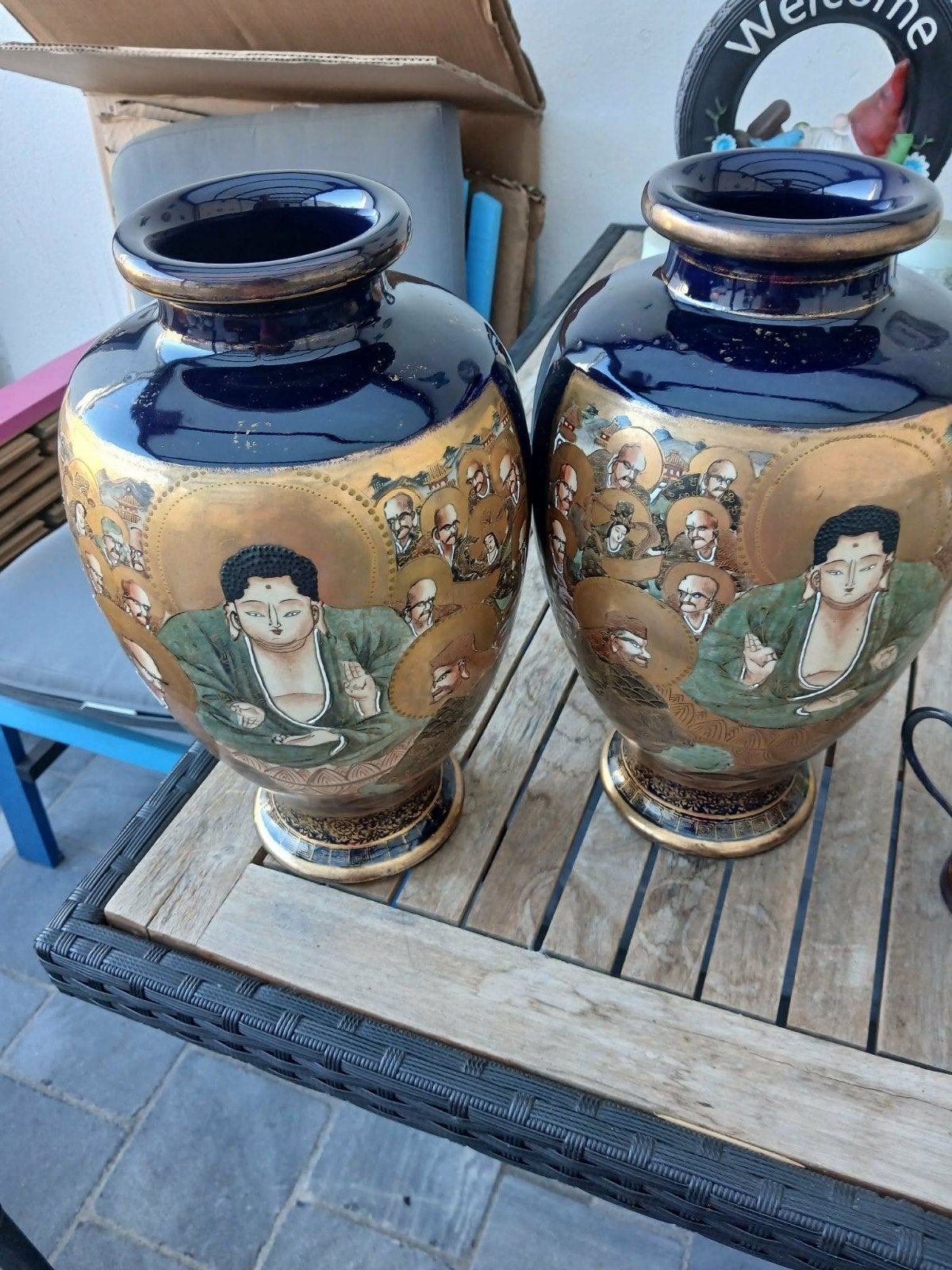 TiteAntiek Paar Japanse Satsuma Vazen - Meiji Periode ca. 19, Antiek en Kunst, Ophalen