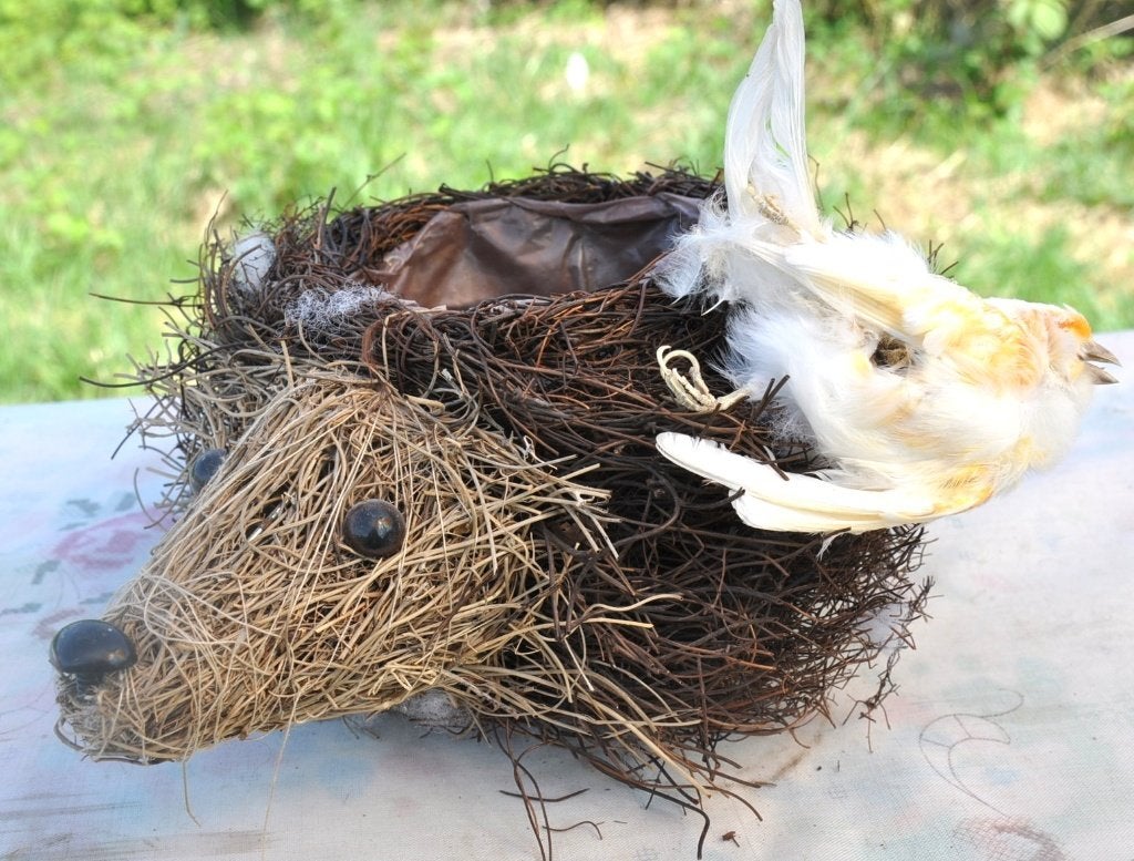 cache pot herisson nid pour fleur avec oiseau, Enlèvement ou Envoi, Utilisé, Autres matériaux, Intérieur