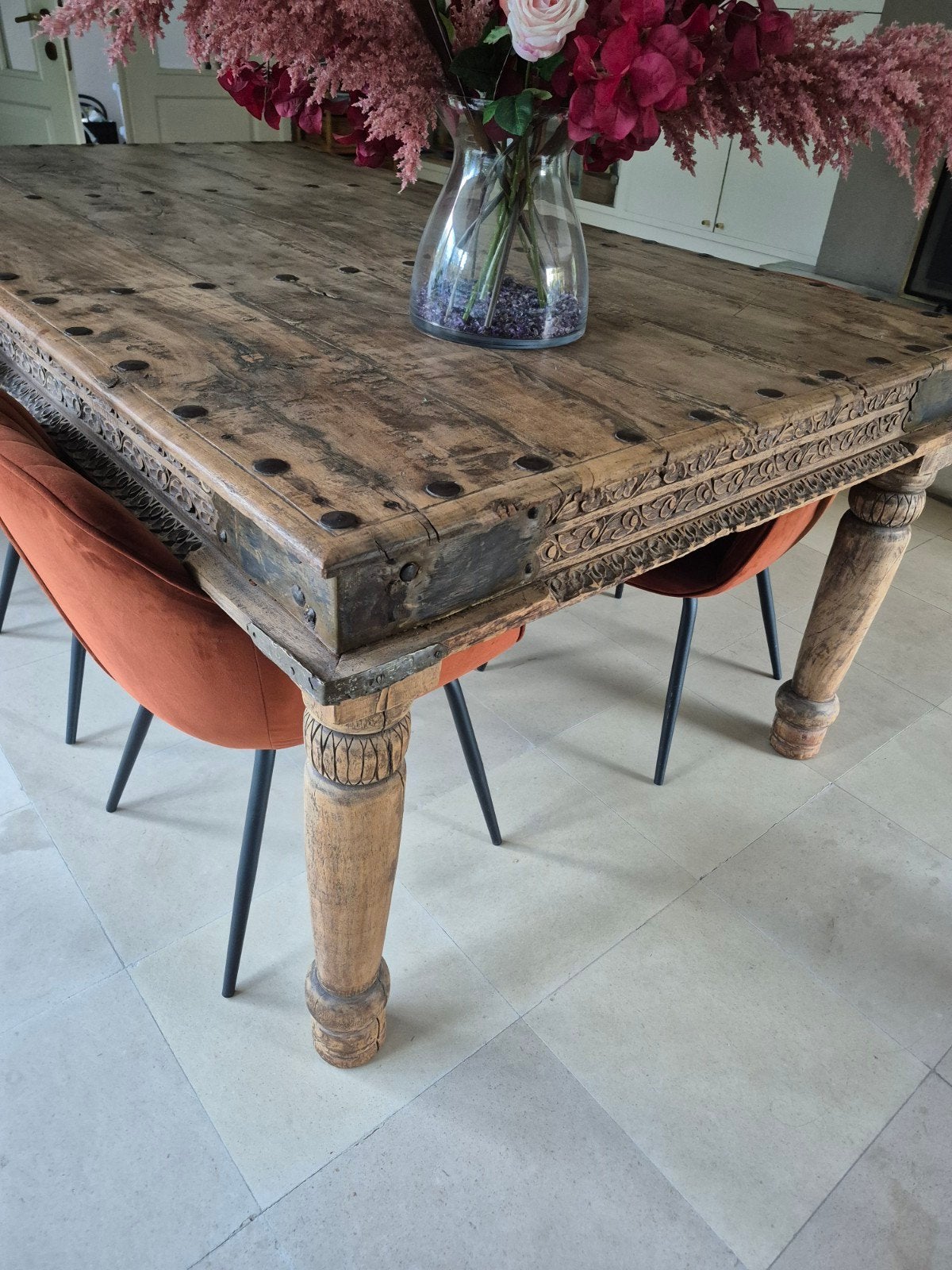 Zeer mooie Indische eettafel, Comme neuf, 100 à 150 cm, Enlèvement, Rectangulaire