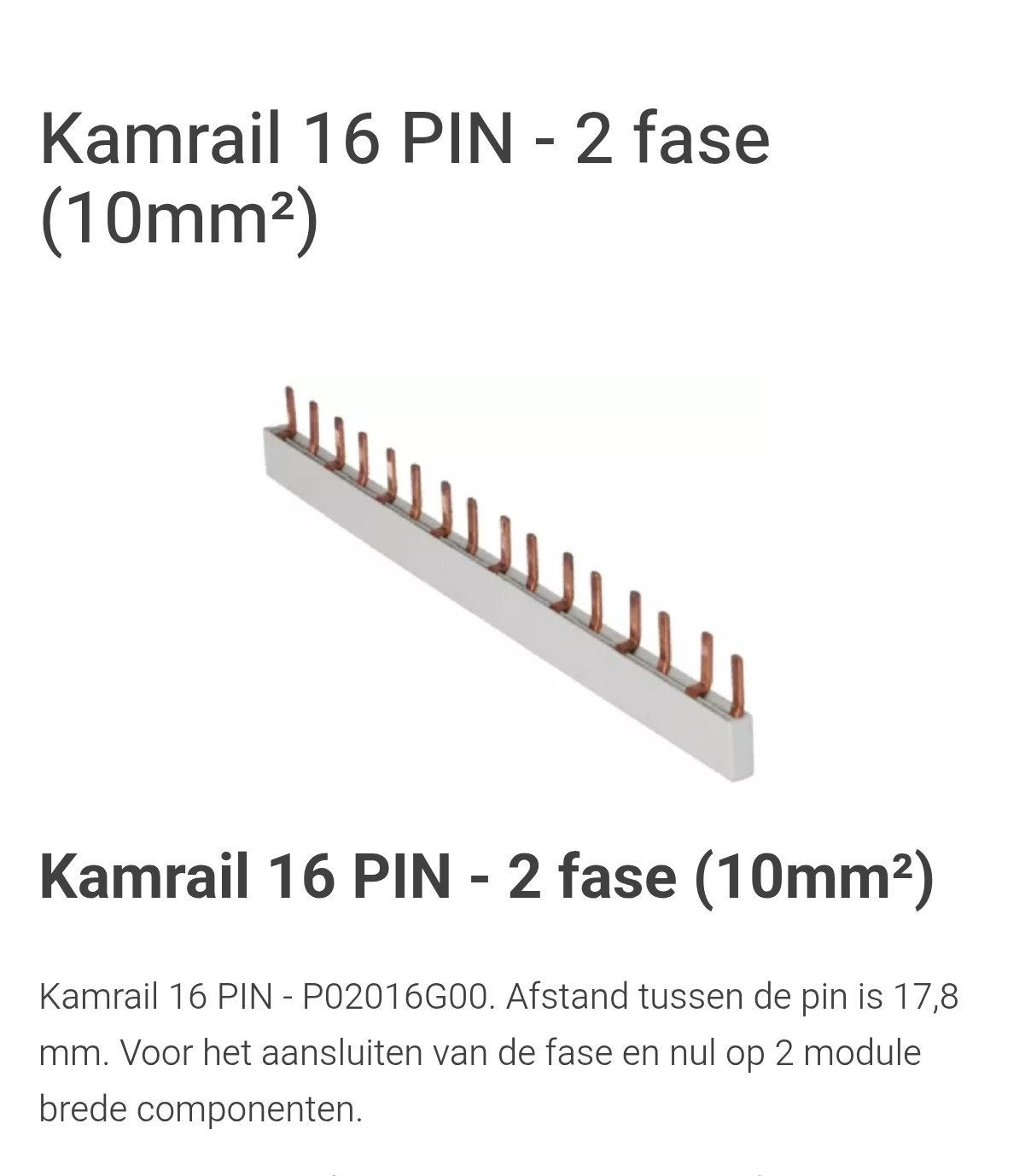 Kamrail PIN 2 fase voor 8 modules, Doe-het-zelf en Bouw, Elektriciteit en Kabels, Ophalen of Verzenden, Nieuw, Groepenkast