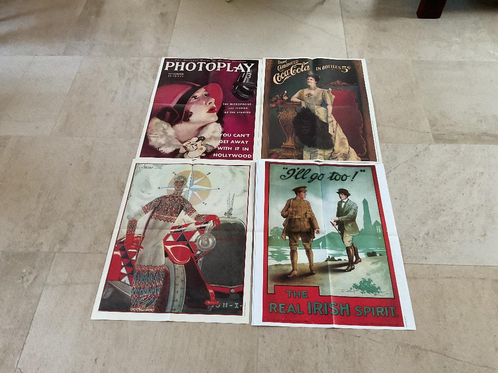 4 vintage posters, Ophalen, Zo goed als nieuw, Rechthoekig Liggend, Reclame