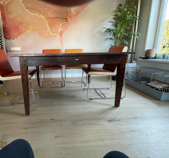 Vintage koloniale eettafel, vierkant, Huis en Inrichting, Tafels | Eettafels, Ophalen, Gebruikt, Vierkant, Vijf personen of meer