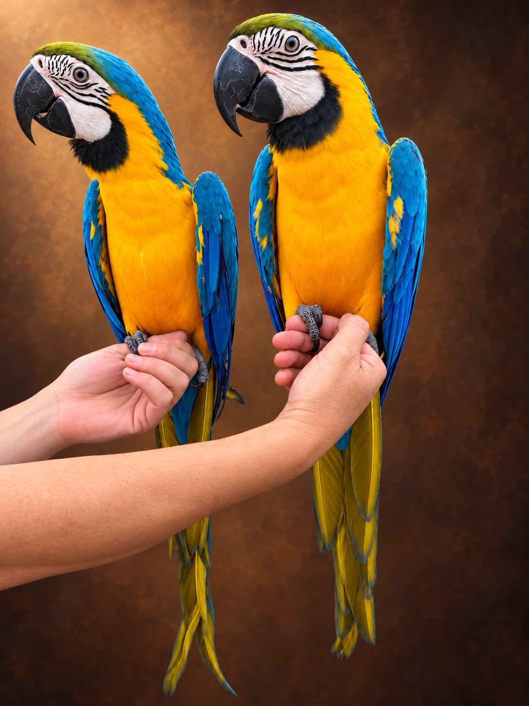 blauw-gele ara (Ara ararauna) koppel, Plusieurs animaux, Perroquet, Parleur