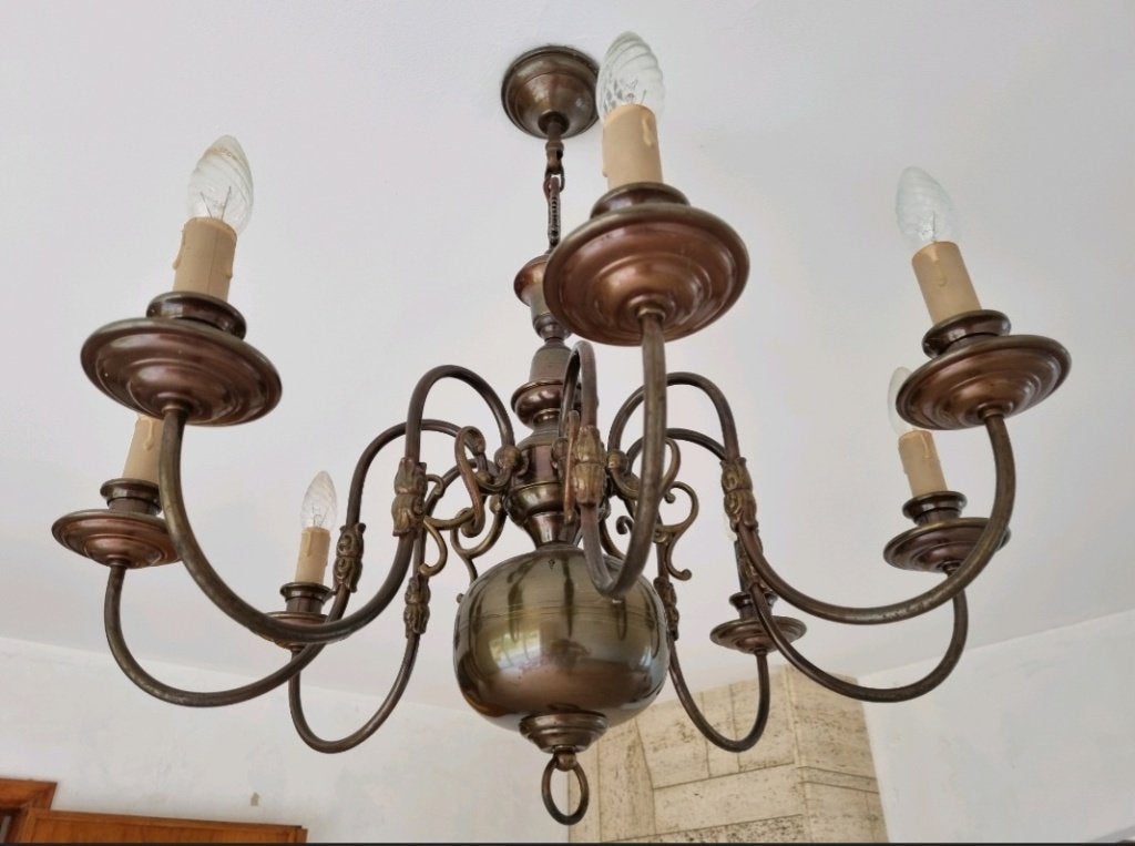 Luminaire Ancien lustre 8 branches, Maison & Meubles, Enlèvement, Utilisé, Métal, Ancien