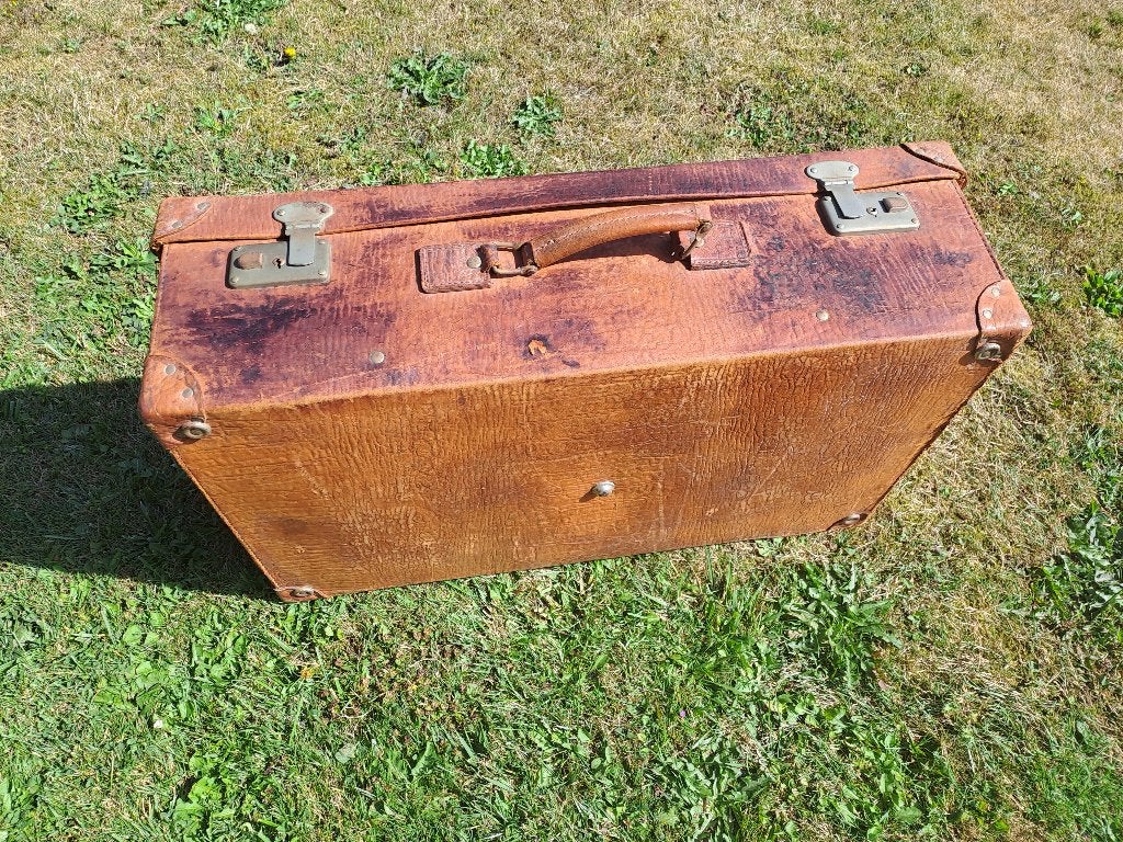 vintage lederen reiskoffer, Antiek en Kunst, Ophalen