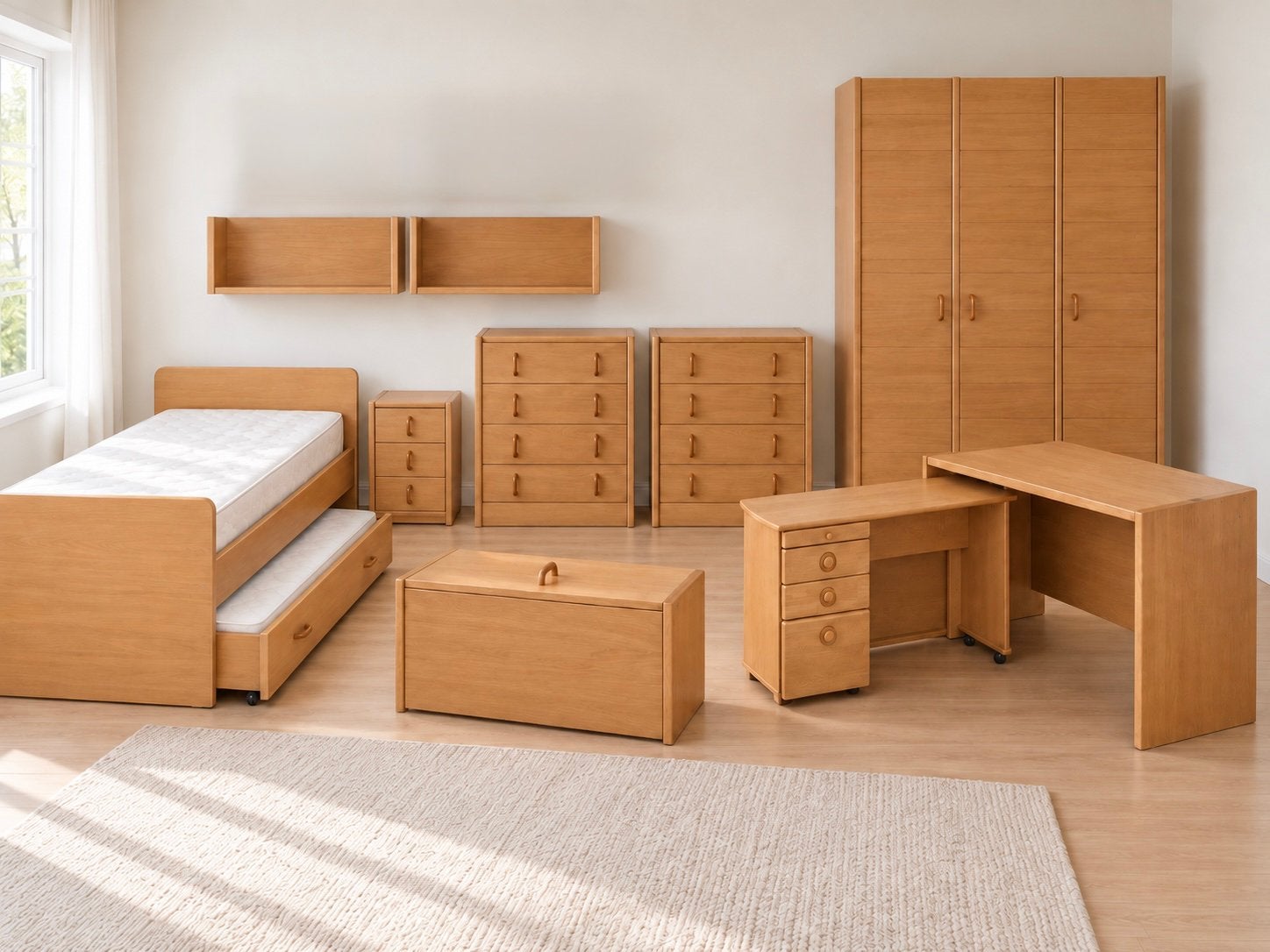 Complete slaapkamer / tienerkamer in lichte eikkleur, Ophalen, Gebruikt, Eenpersoons, Klassiek