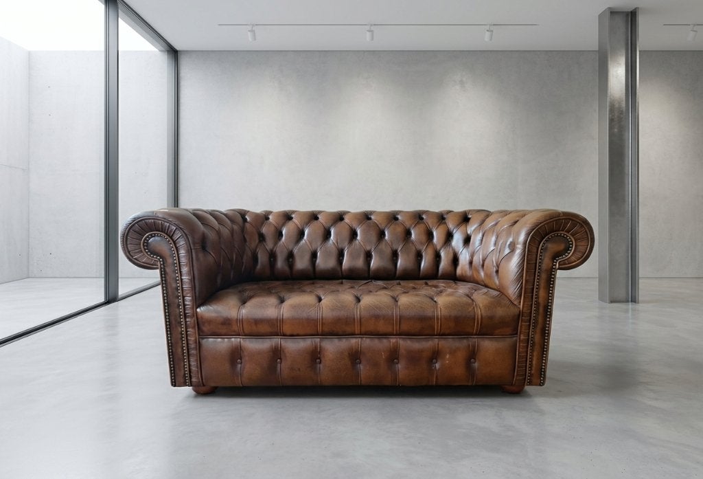 Sublime Canapé Chesterfield 2 Places en Cuir Marron, Maison & Meubles, Enlèvement ou Envoi, Utilisé, Cuir
