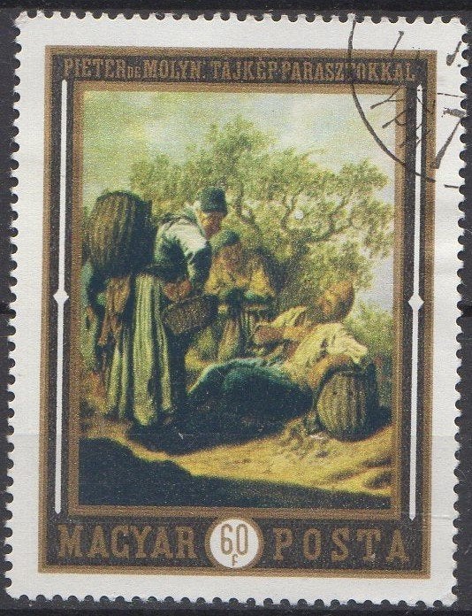 Hongarije - "Landschap met boeren" - Pieter de Molyn - 1969, Verzenden, Gestempeld